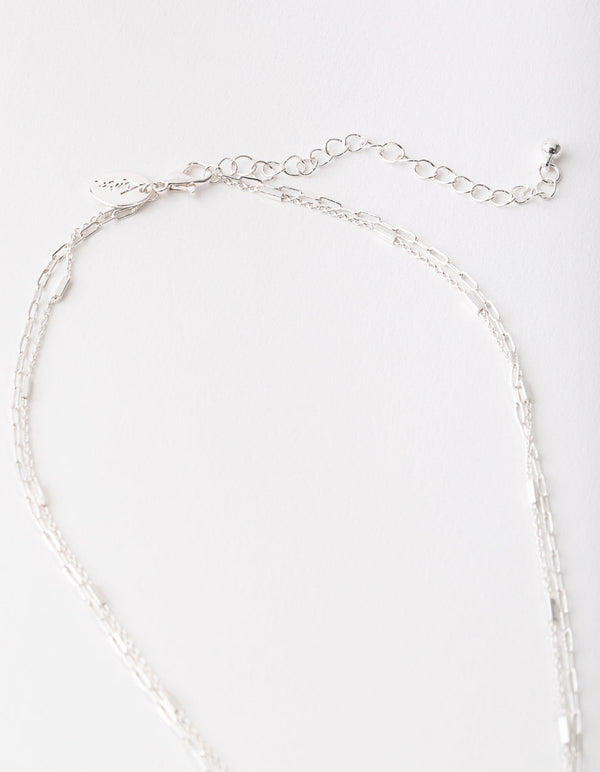 Silver Cross Pendant Two-Row Necklace