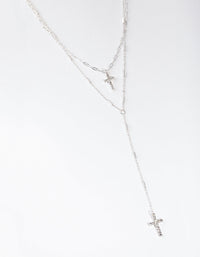 Silver Cross Pendant Two-Row Necklace - link has visual effect only