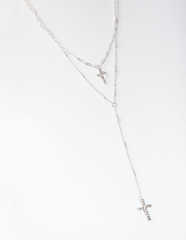 Silver Cross Pendant Two-Row Necklace