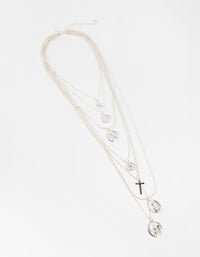 Silver Cross & Coin Multi Row Necklace - link has visual effect only