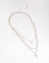 Silver Mix Chain Cross 4-row Necklace - link has visual effect only