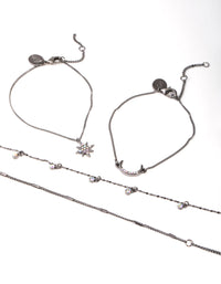 Gunmetal Star and Moon 4-Pack Bracelet and Anklet Pack - link has visual effect only