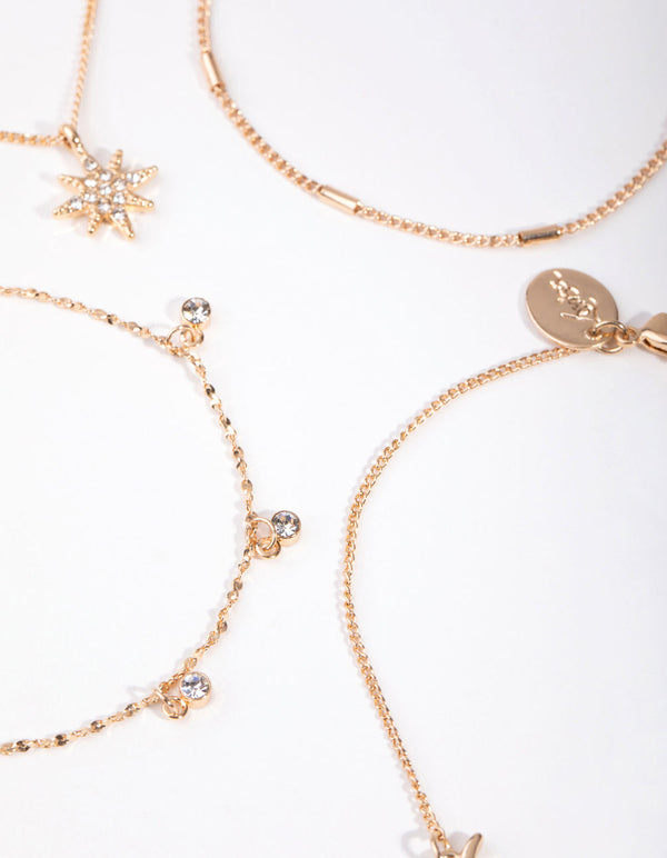 Gold Star and Moon 3-Pack Bracelet and Anklet