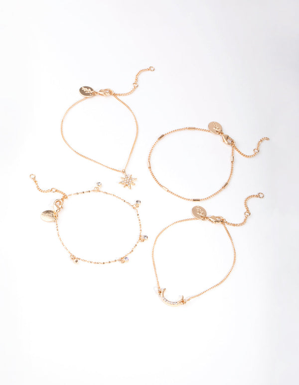 Gold Star and Moon 3-Pack Bracelet and Anklet