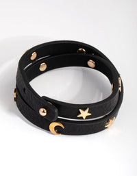 Gold PU Star and Moon Wrap Bracelet - link has visual effect only