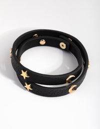 Gold PU Star and Moon Wrap Bracelet - link has visual effect only
