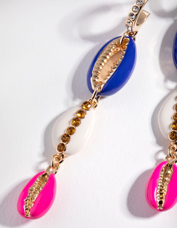 Gold Triple Coloured Conch Earrings