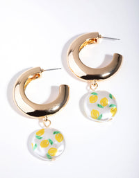 Gouden citroen schijf oorbellen - link has visual effect only
