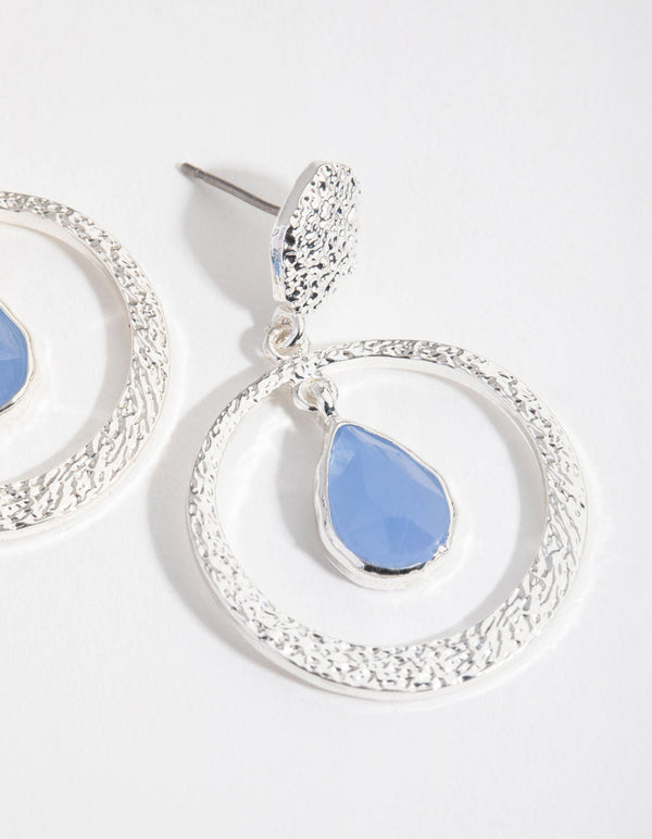 Silver Blue Mix Bead Drop Earrings