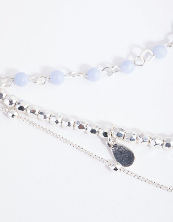 Silver Blue Lace Agate Layered Necklace