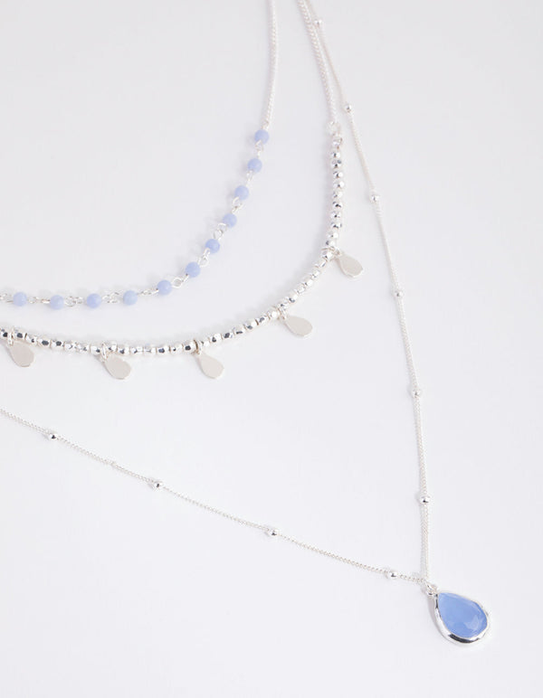 Silver Blue Lace Agate Layered Necklace