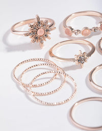 Rose-Gold Semi-Precious Rose-Quartz 9-Pack Rings - link has visual effect only