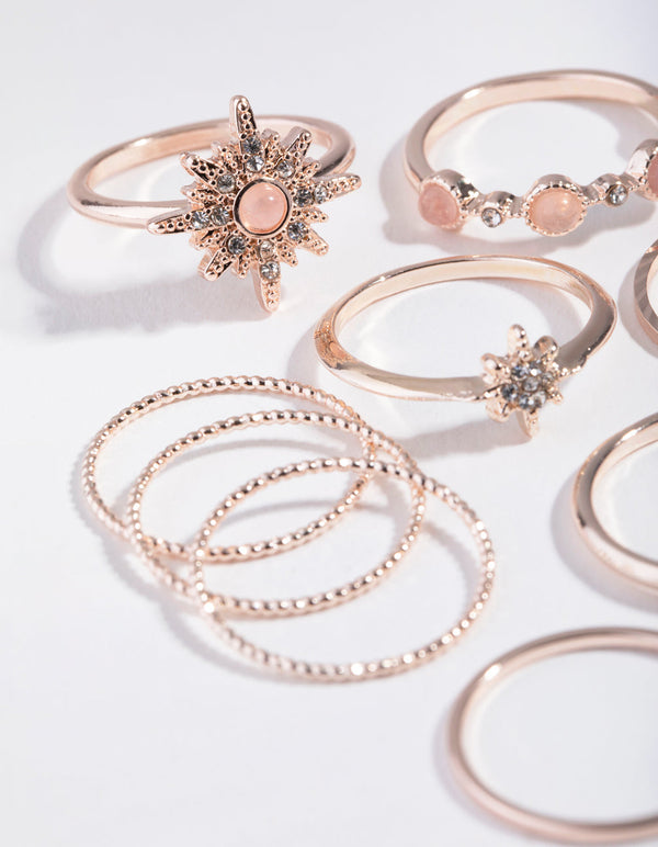 Rose-Gold Semi-Precious Rose-Quartz 9-Pack Rings
