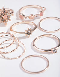 Rose-Gold Semi-Precious Rose-Quartz 9-Pack Rings - link has visual effect only