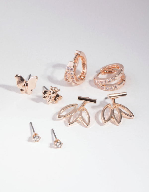 Rose Gold Floral Jacket 6-Pack Earring