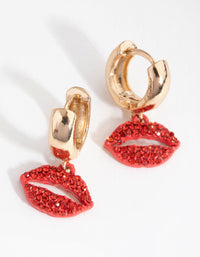 Gold Diamante Lips Huggie Earrings - link has visual effect only