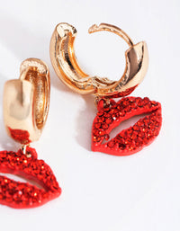 Gold Diamante Lips Huggie Earrings - link has visual effect only