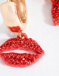 Gold Diamante Lips Huggie Earrings - link has visual effect only