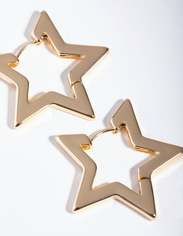 Gold Large Star Huggie Earrings