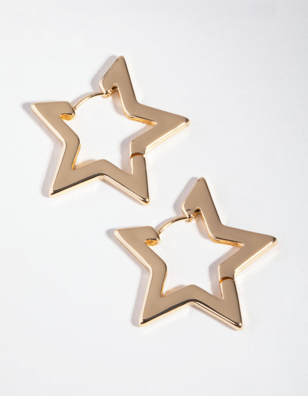 Gold Large Star Huggie Earrings