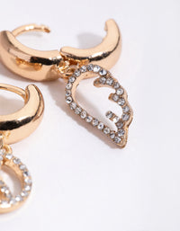Gold Diamante Wing Peace Huggie Earrings - link has visual effect only