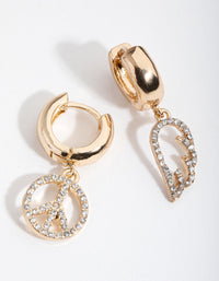 Gold Diamante Wing Peace Huggie Earrings - link has visual effect only