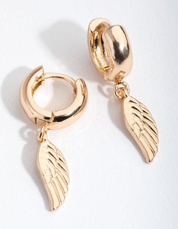 Gold Angel Wings Huggie Earrings