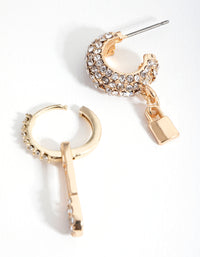 Gold Asymmetrical Safety Pin Huggie Earrings - link has visual effect only
