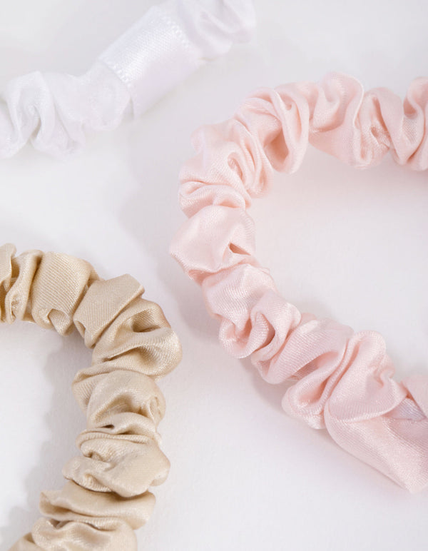 Pink and Neutral Miniature Silk Scrunchie 3-Pack