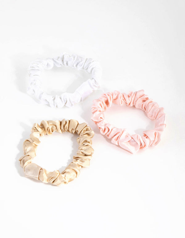 Pink and Neutral Miniature Silk Scrunchie 3-Pack