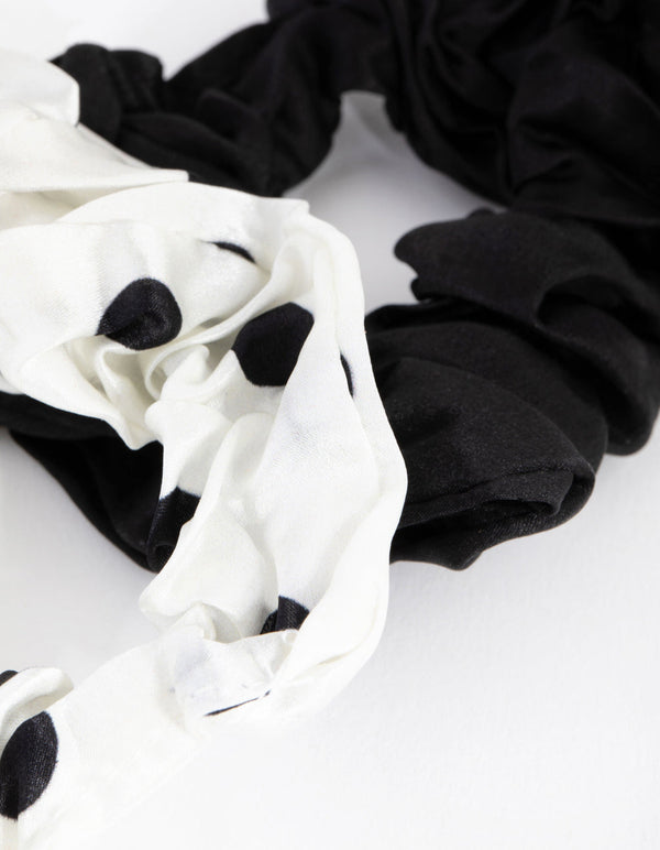 Black and Polka Dot Silk Scrunchie 2-Pack