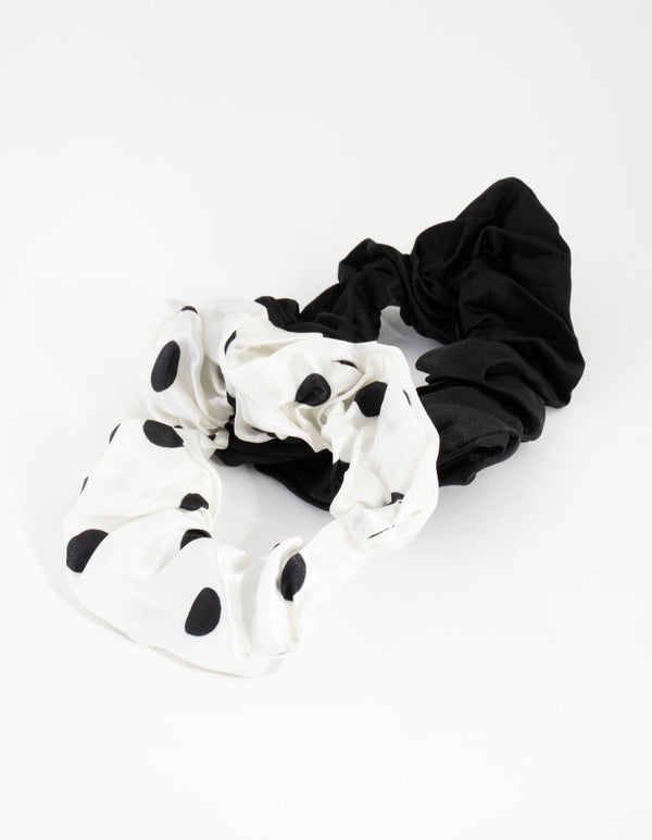 Black and Polka Dot Silk Scrunchie 2-Pack