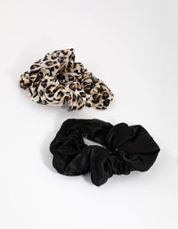 Black and Leopard Silk Scrunchie 2-Pack - link has visual effect only