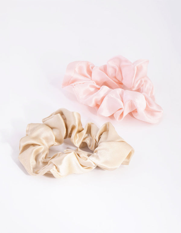 Cream and Pink Silk Scrunchie 2-Pack