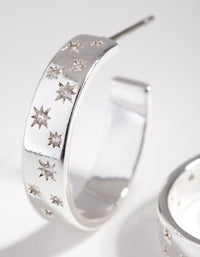 Real Silver Plated Diamante Star Hoop Earrings - link has visual effect only