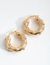 Real Gold Plated Textured Ball Freshwater Pearl Hoop Earrings - link has visual effect only