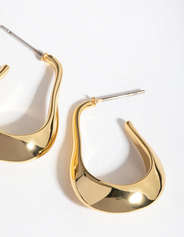 Real Gold Plated Rectangle Wide Hoop Earrings
