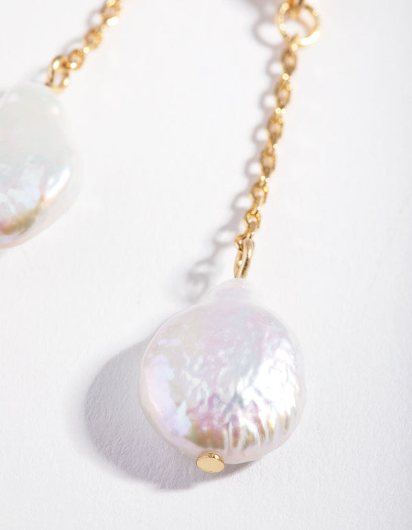 Real Gold Plated Chain & Freshwater Pearl Drop Earrings