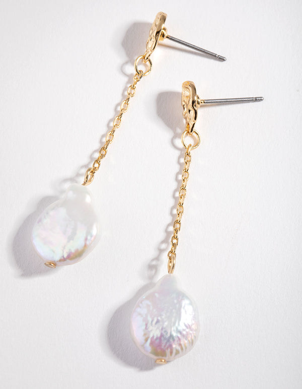 Real Gold Plated Chain & Freshwater Pearl Drop Earrings