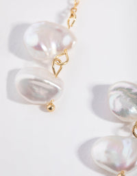 Real Gold Plated Double Freshwater Pearl Long Drop Earrings - link has visual effect only