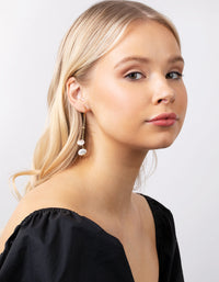 Real Gold Plated Double Freshwater Pearl Long Drop Earrings - link has visual effect only