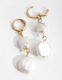 Real Gold Plated Multi Freshwater Pearl Huggie Earrings - link has visual effect only