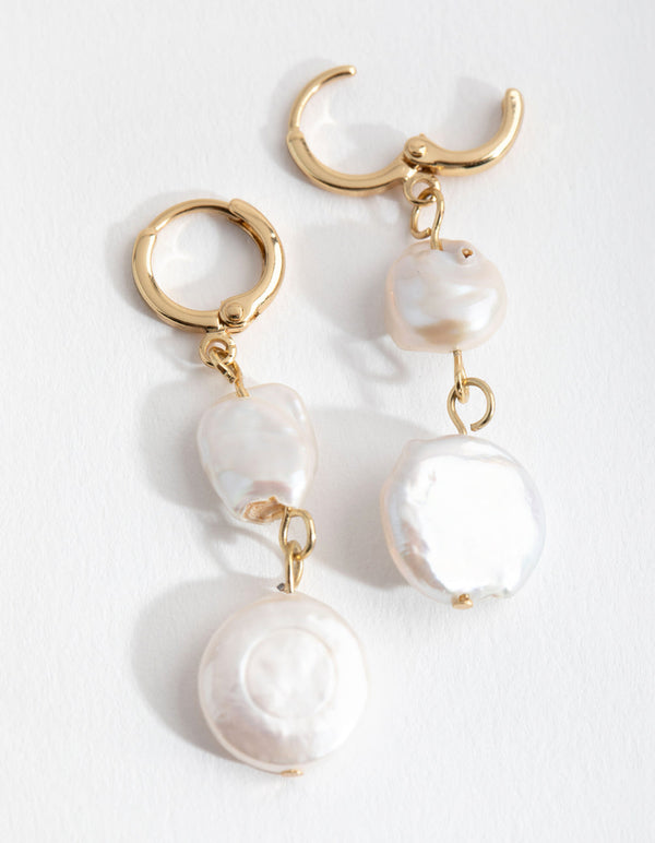 Real Gold Plated Multi Freshwater Pearl Huggie Earrings