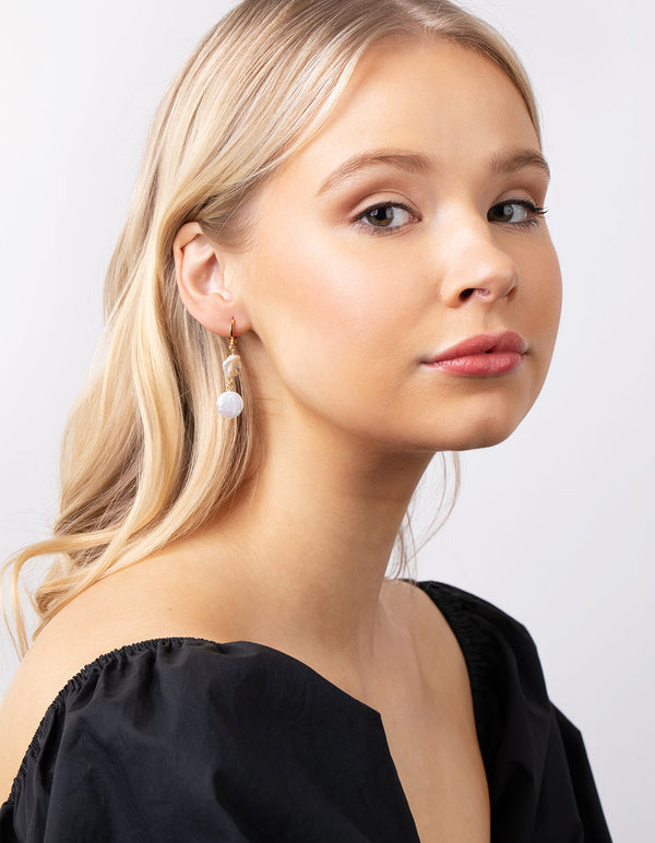 Real Gold Plated Multi Freshwater Pearl Huggie Earrings
