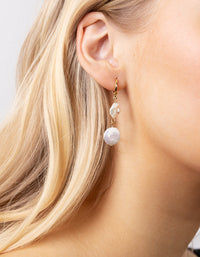 Real Gold Plated Multi Freshwater Pearl Huggie Earrings - link has visual effect only
