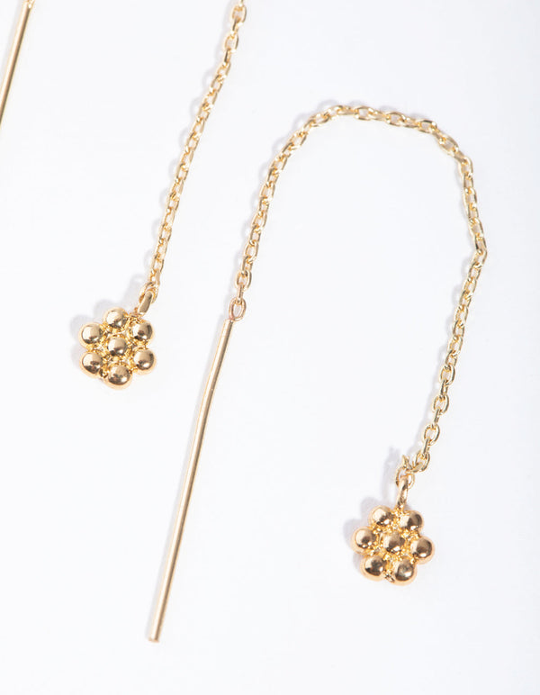 Real Gold Plated Mini Ball Thread Through Earrings