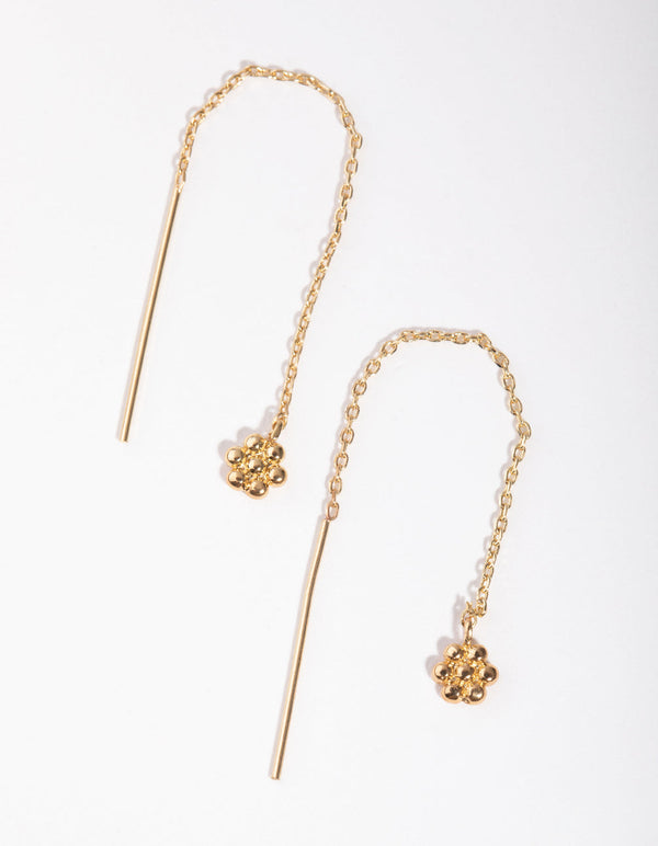 Real Gold Plated Mini Ball Thread Through Earrings
