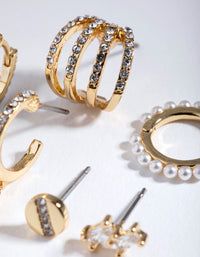 Real Gold Plated Diamante and Freshwater Pearl Huggie Earring Pack - link has visual effect only