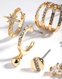 Real Gold Plated Diamante and Freshwater Pearl Huggie Earring Pack - link has visual effect only