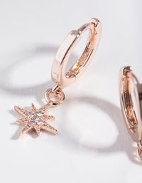 Real Rose Gold Plated Diamante Star Huggie Earrings - link has visual effect only
